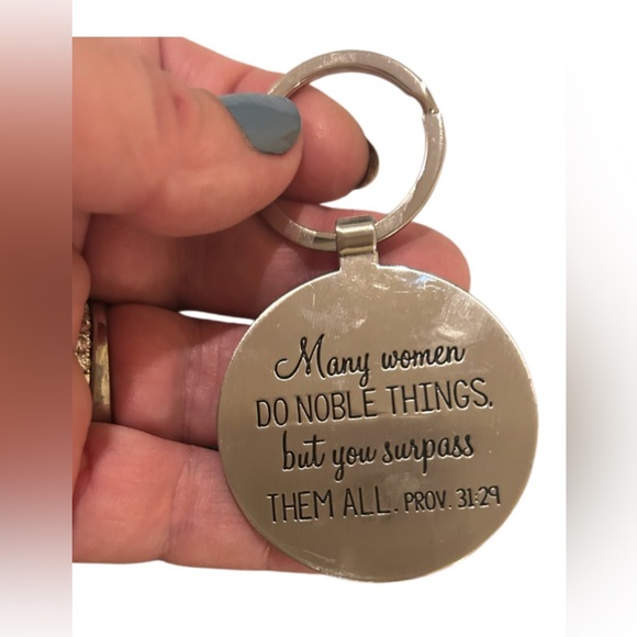 Floral Patterned Tim with Mon Scripture Keychain - Picture 2 of 3